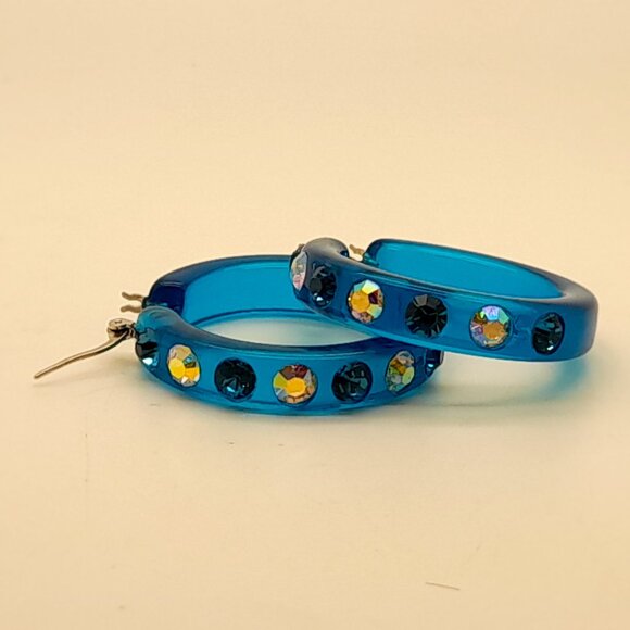 chunky blue zircon Lucite Acrylic wide 1.5 Hoop Latch Back Fashion Earrings - Picture 4 of 4